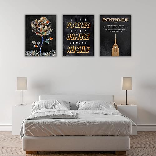 Miniatura 6 de Arte de pared motivacional para oficina, arte inspirador para pared, lienzo con frase de empresario, 3 paneles, obras de arte para el hogar,