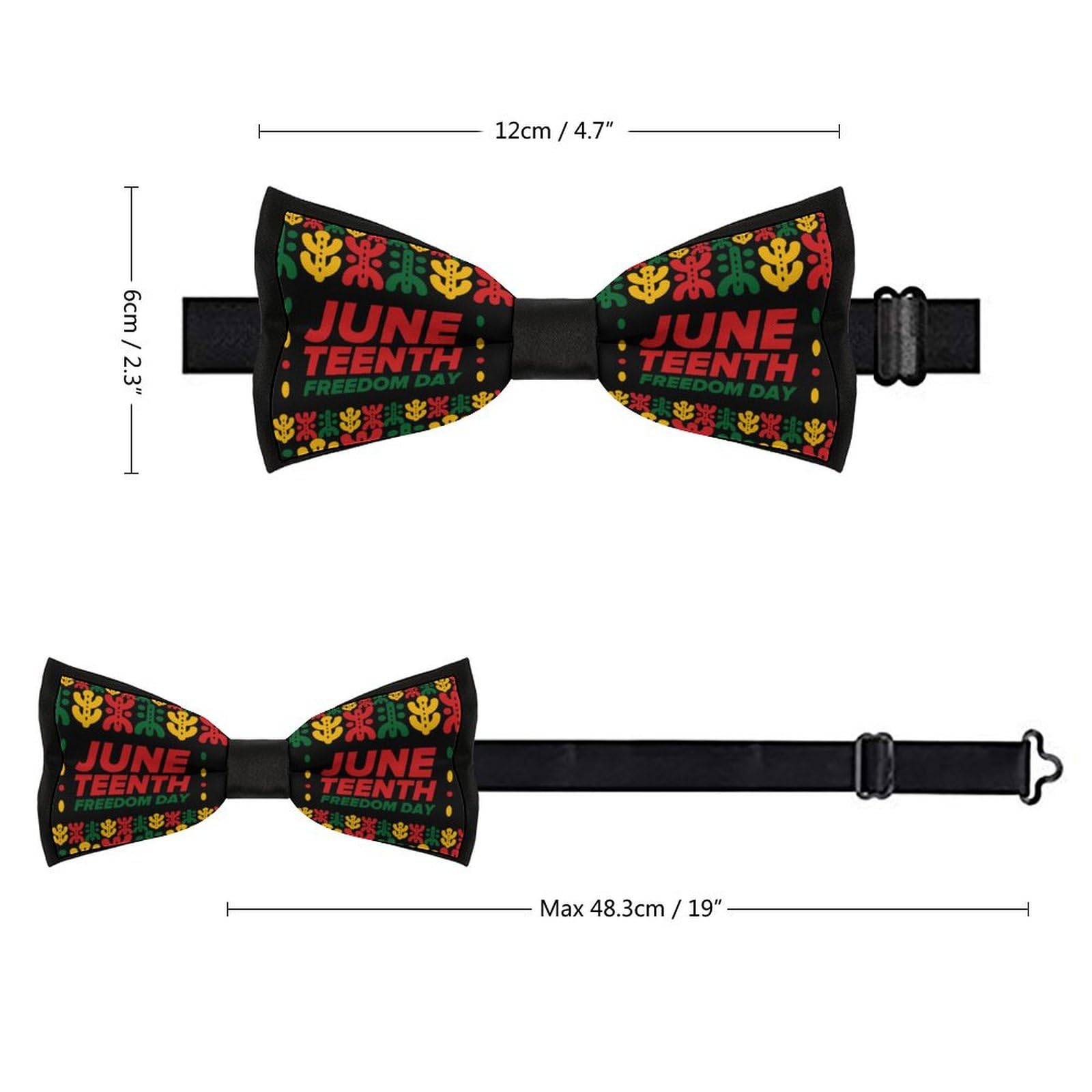 GoasNei Happy Juneteenth Day Freedom 1865 Bow Tie for Men Adjustable Necktie Funny Tie Neck Ties for Weddings Party