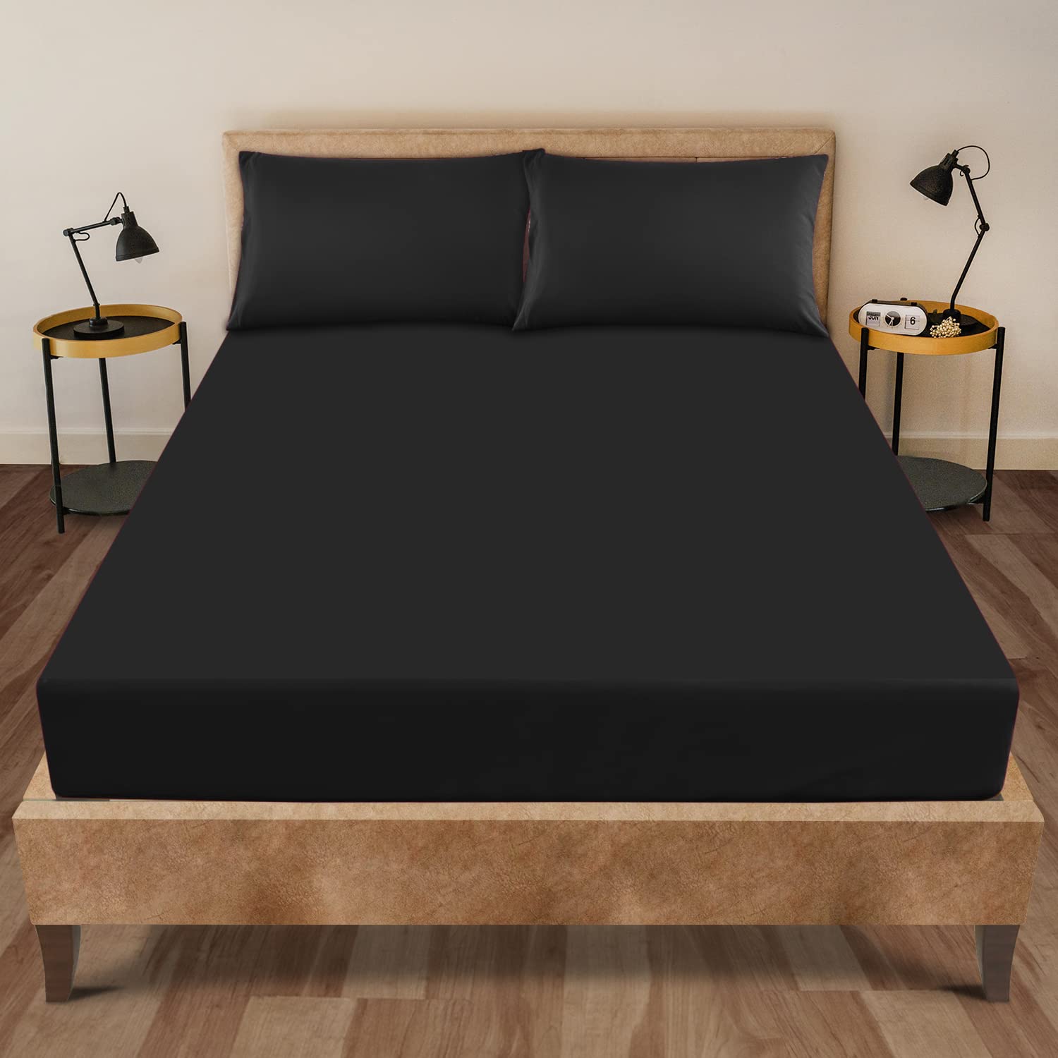 Gc Gaveno Cavailia Black-Fitted Sheet Luxury Polycotton, Easy Care Flat, Soft & Cosy Bedsheet Or Pillowcases, Linen, Double