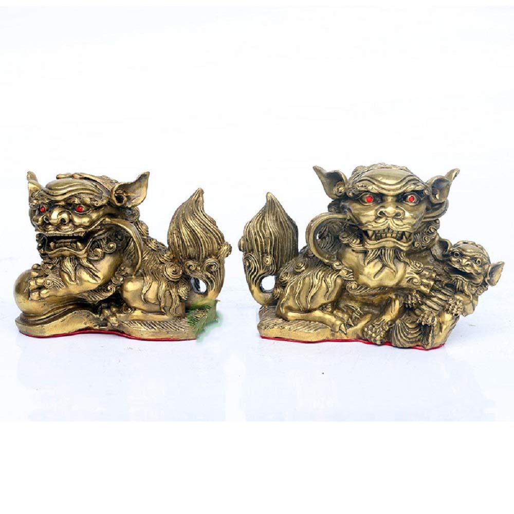 YNIYUJKL Feng Shui Ornaments Pure Brass Beijing Lion Pair Fu Foo Dogs Statues Chinese Decor Prosperity Figurines Sculptures Home And Office Decoration
