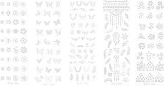 Lurrose Conjunto de 7 placas de carimbo de unhas, kit de estampagem de unhas e raspador de unhas com folhas e flores, placas de imagem de animais para decoração de unhas (5 peças de placa de estampagem de arte de unha + 1 estampador + 1 raspador)