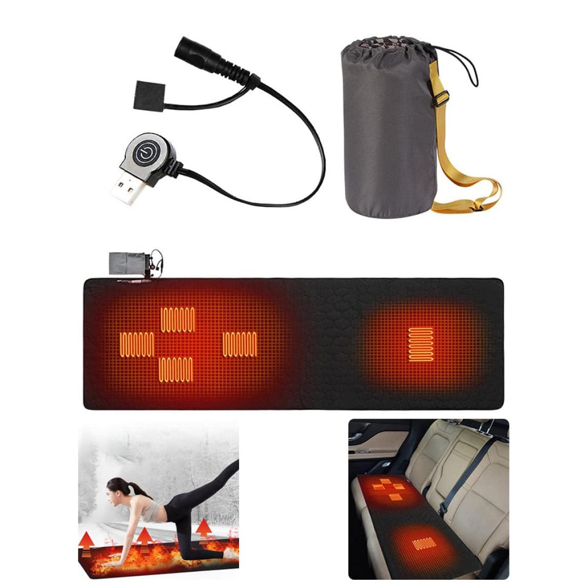 Imbottitura per Sacco a Pelo riscaldato 3 Livelli di Riscaldamento Fodera per Sacco a Pelo Ricaricabile Tramite USB Nera