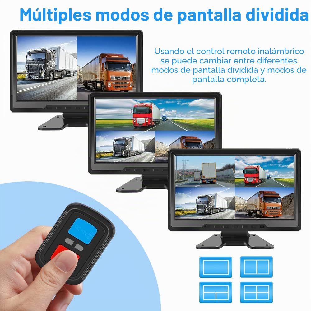 VSYSTO Sistema de Cámara de Camiones de Alta definición 1080p de 4 Canales, Icono invertido, Brillo de visualización Ajustable, Pantalla de 10,1 Pulgadas, 4 cámaras de visión Nocturna infrarroja, GPS