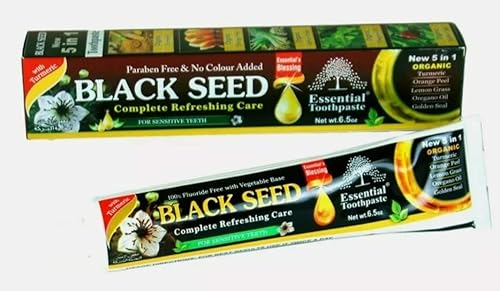 Essential Palace Pasta de dientes orgánica de semillas negras 100% libre de flúor y base vegetal (paquete de 3) 6.5 onzas para dientes sensibles