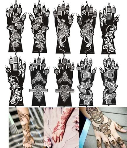 XMASIR 10 temporäre Tattoo Template Pack, große Unterarm Tattoo Template Hand Indische arabische Fake Tattoo für Frauen Mädchen für Hochzeiten und Partys