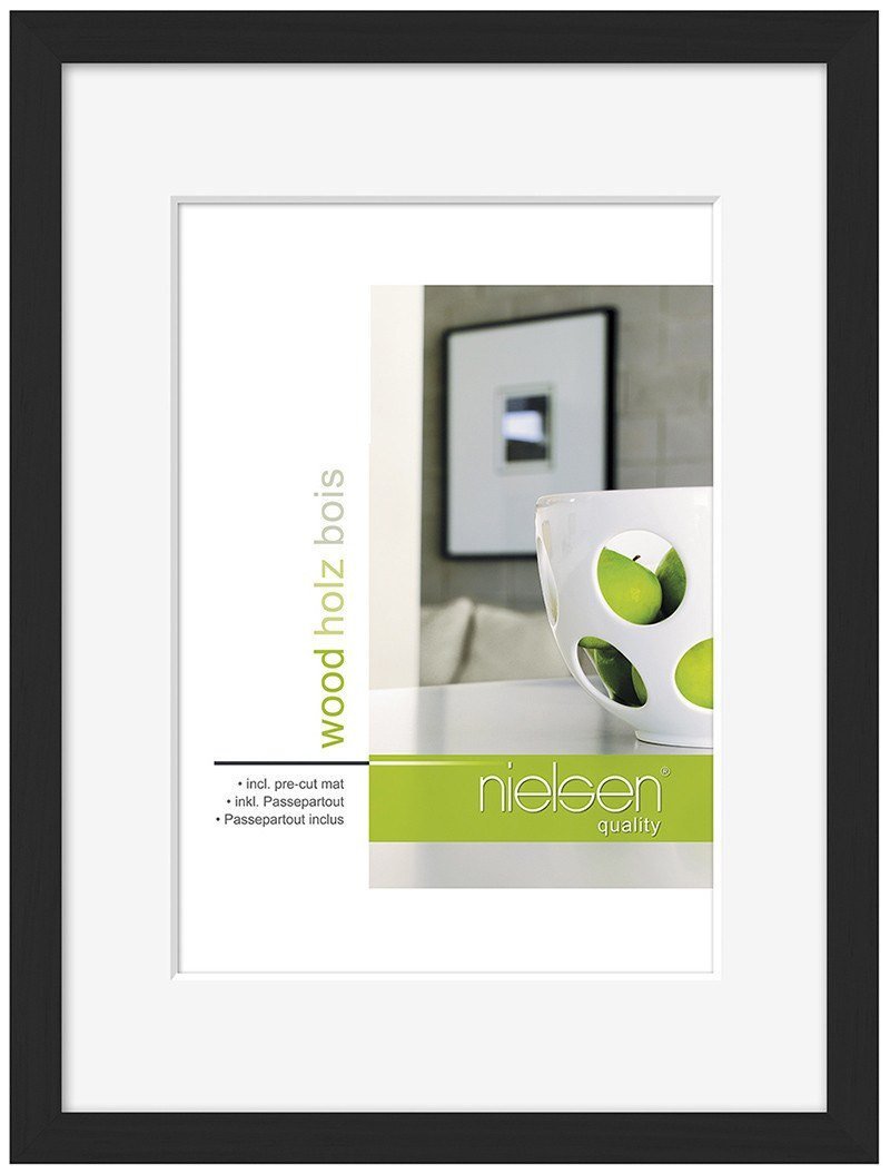 Accent By Nielsen Black Apollon Wooden Picture Frame - 8X10 Inch (20X25cm) With White Mount For 6X8 Inch Picture - Float Glass And Easy Push And Turn Clips