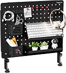 PEGZONE Clamp-on Desk Pegboard, Desk Organizer for Office Gaming Home, Magnetic Metal Peg Board with 15 Accessories, Privacy Panel, 20.4" x 16.5", Large, White