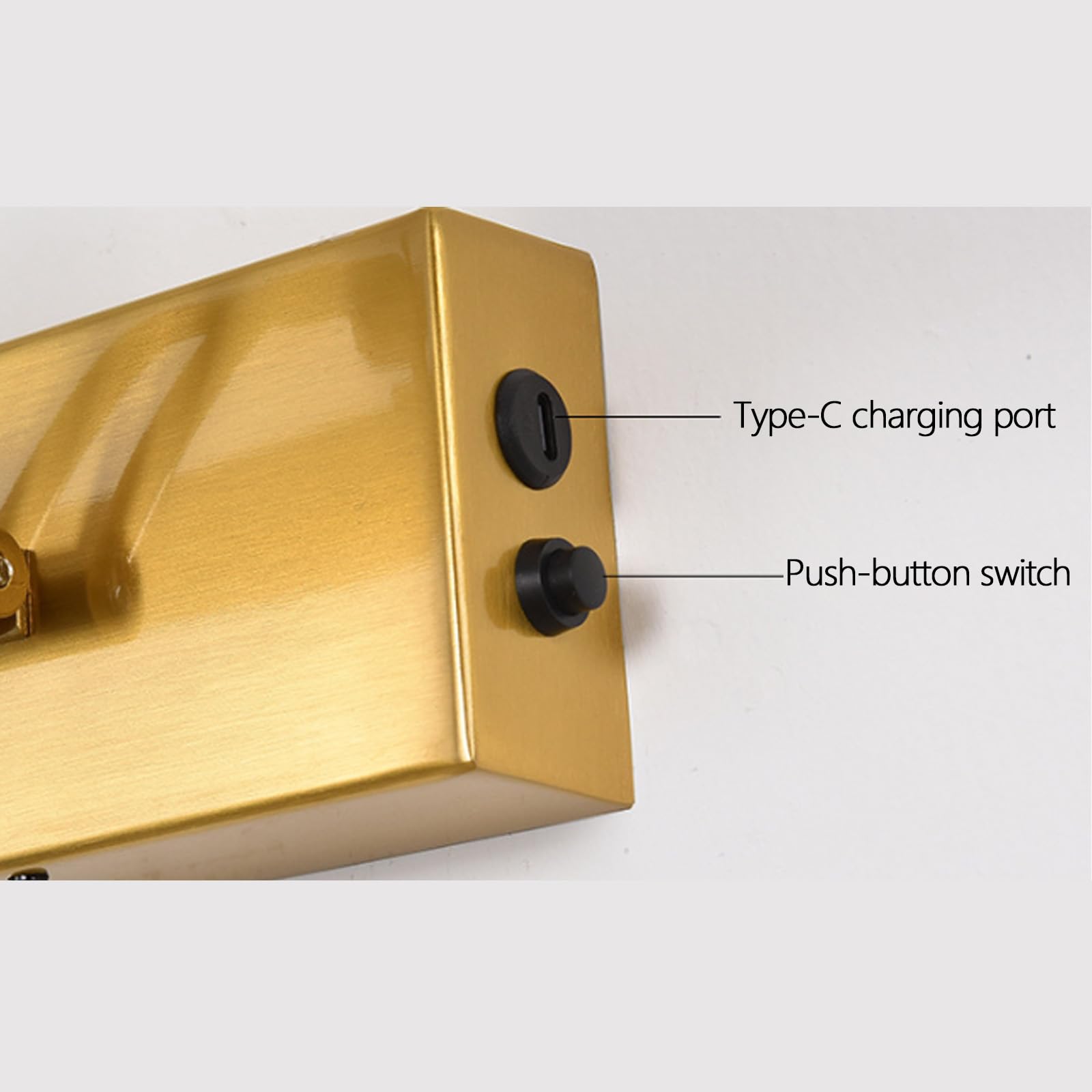 LED Bagno Specchio Lampada da Parete con Telecomando Dimmerabile Luce da Parete USB Ricaricabile con Interruttore Applique da Parete 350° Rotazione per Camera da Letto (Bronzo,60cm)