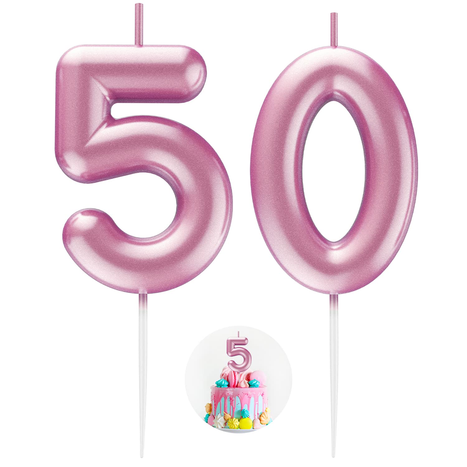 Pink Number 50 Candle Happy Birthday 3D Number Candles for Birthday Cake Party Decoration Wedding Anniversary Celebration Supplies