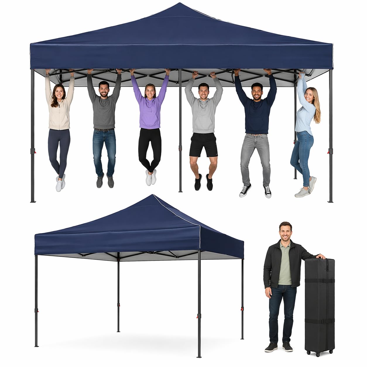 Aoxun Pop Up Gazebo 3m x 3m Waterproof Outdoor Canopy with Wheeled Carrybag,6 Weight Bags, 8 Stakes and 4 Ropes, Heavy Duty Instant Shelter for Garden Party BBQ, Blue