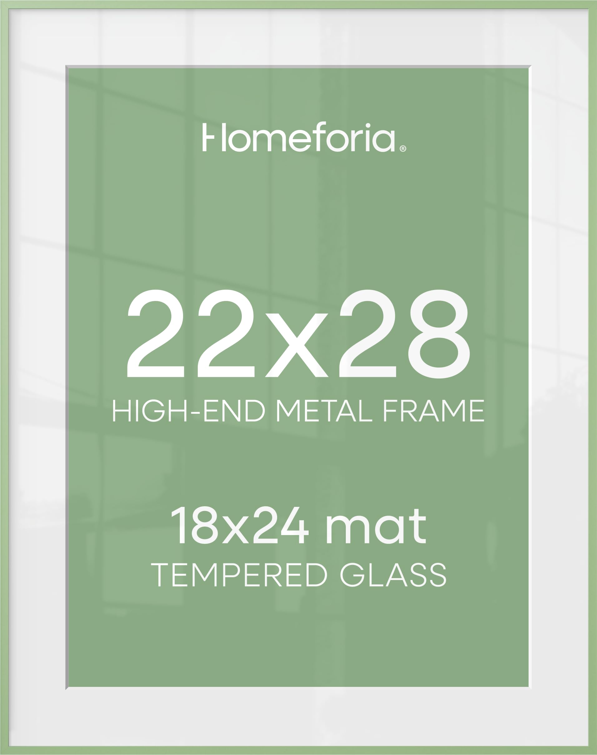 Homeforia 22x28 Sage Green Picture Frame, High End Metal 22x28 Poster Frames with Mat 18x24 inch Photo, 22 x 28 Thin Frame Matted to 18 x 24 Art, 28x22 Large Frames, Tempered Glass, Wall Kit, Set of 2