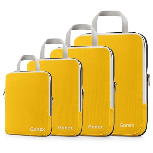 Gonex Compression Packing Cubes, 3pcs/4pcs Expandable Storage Travel Luggage Bags Organizers