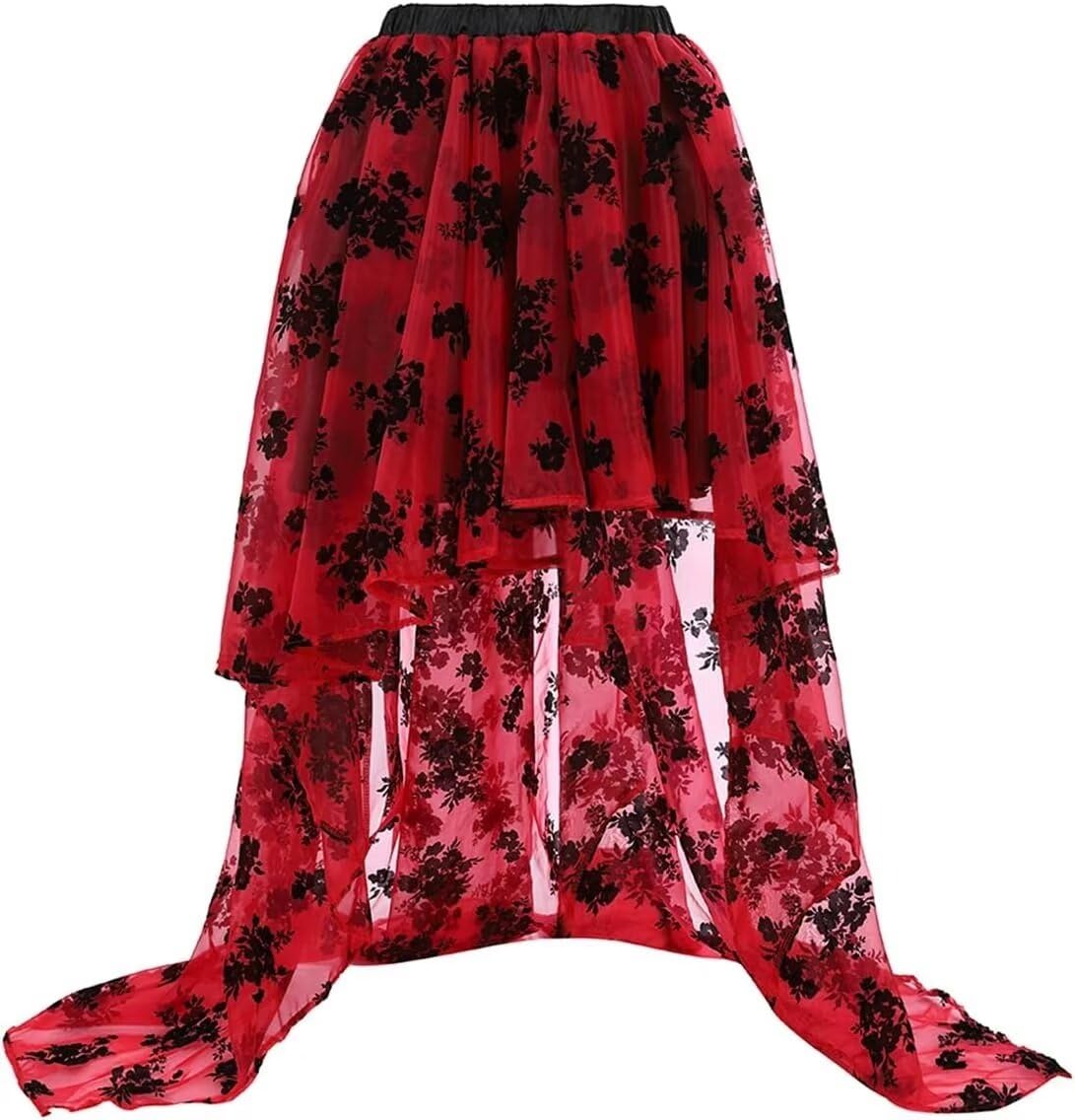 Corset Dress Skirt Long Asymmetry Women Lace pu Bustier Gothic Lingerie Plus Size