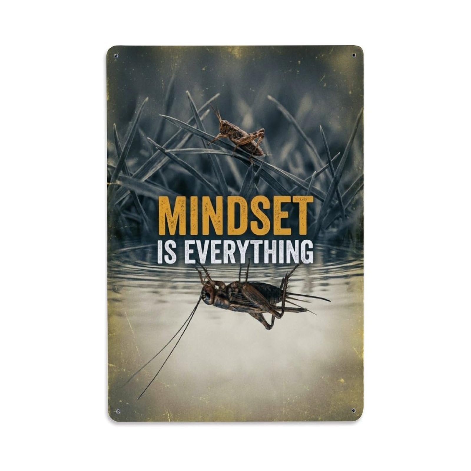 Olhnbad Style Cricket Insect Mindset Is Everything Motivational Quote Metal Tin Sign