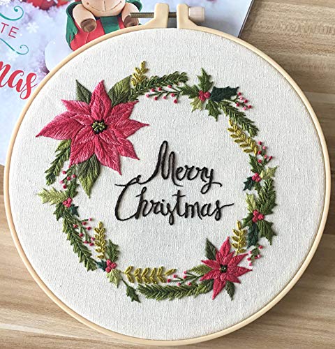 Image of Embroidery Kit Merry Christmas Wreath Ornaments Awesocrafts Full Range of Embroidery Starter Kits for Beginners Adults DIY Handmade Easy Patterns (Wreath)