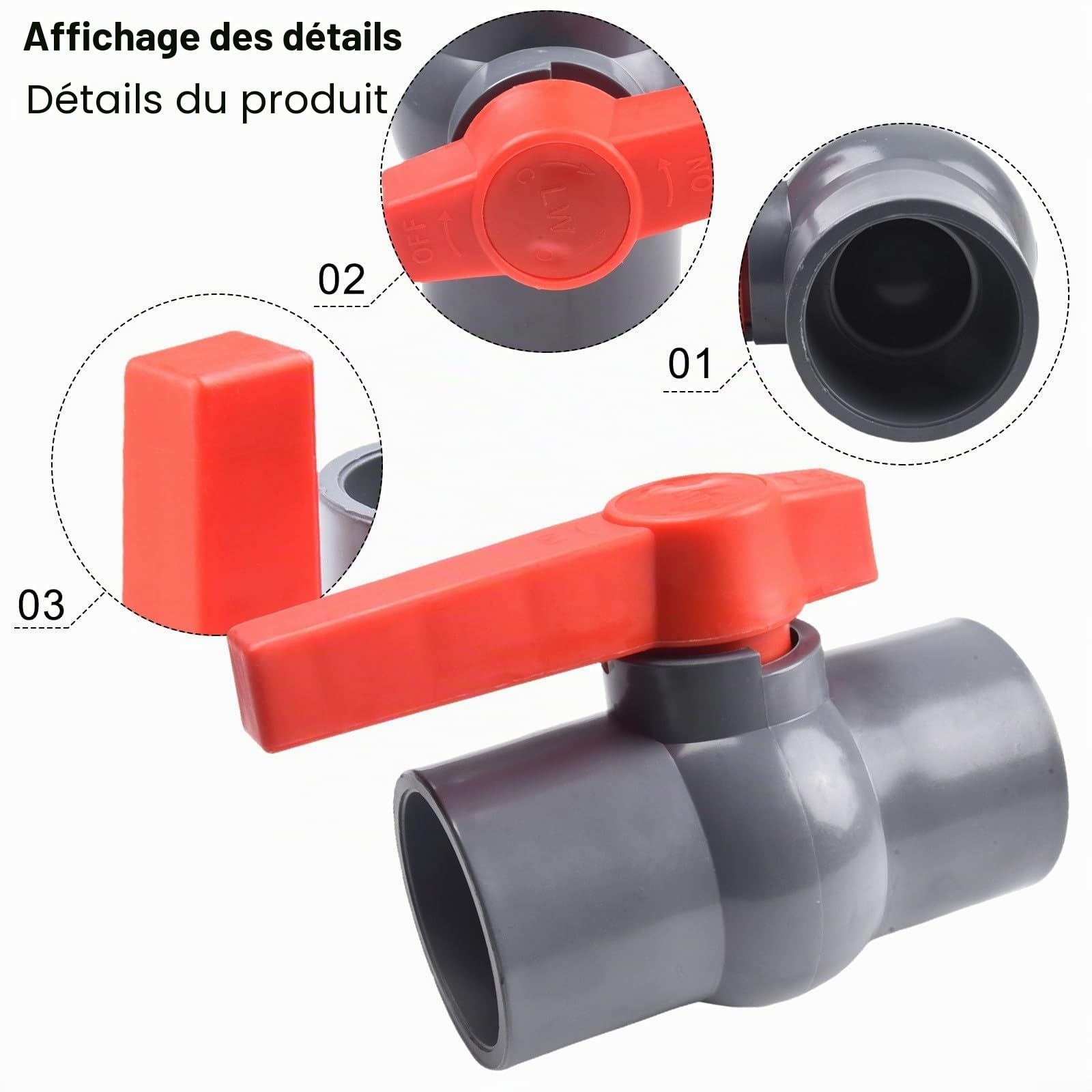 Robinet d'alimentation en eau en PVC avec vanne à bille et raccord à glissement pour tuyaux 20 25 32 40 50 mm - Vanne de contrôle de débit pour systèmes liquides (50 mm)