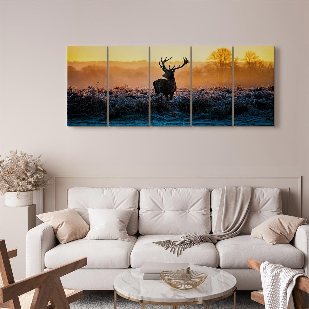 murando Quadro Cervo 200x80 cm 5 pezzi Stampa su tela XXL Immagini moderni Murale Fotografia Grafica Decorazione da parete Natura Animale Paesaggio g-B-0047-b-n