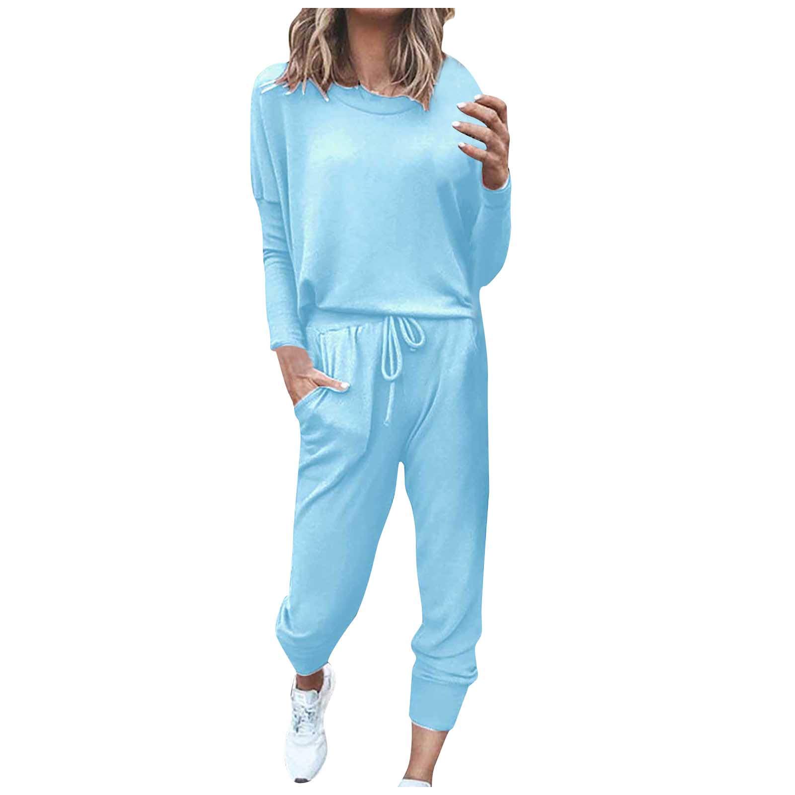 Uillui Lounge Sets Womens Two Piece Athletic Clothing Set Long Sleeve Loose Fit Sweatsuit Workout Jogger Outfits Tracksuits
