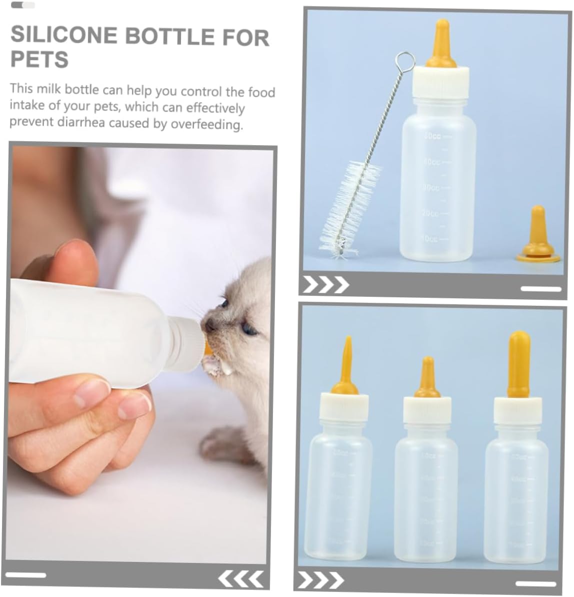 VICASKY 3Pcs Cat Feeding Bottles Reusable Silicone Nursing Bottles for Puppies and Kittens Each Portable Durable for Small Animals with Caps