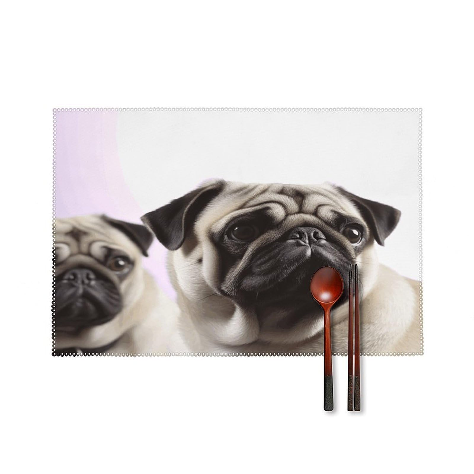 Pug Dog Placemats Set of 4 Heat Resistant Non-Slip Place Mats Reusable Dining Table Mats Canvas Place Mat Anti-Fading Waterproof Placemats for Dining Table Decor