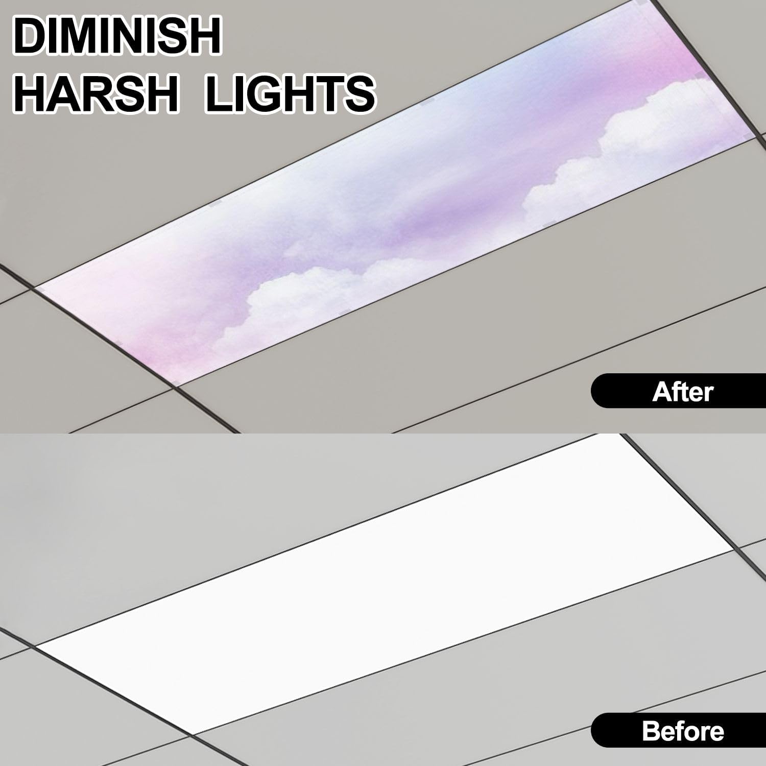 Fluorescent Light Covers for Ceiling Lights Pastel Pink Blue Sky Painting to use as Easy to Install Magnetic Light Filter for Classroom Office Hospitals School Home Decor
