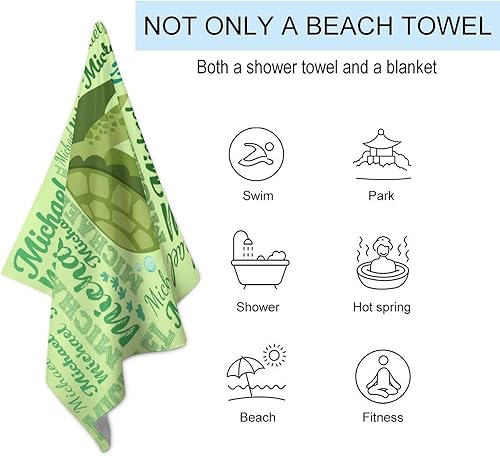 Miniatura 2 de Toallas de playa personalizadas de tortuga marina para niños y adultos, regalos personalizados con nombre, toalla de playa de microfibra de gran