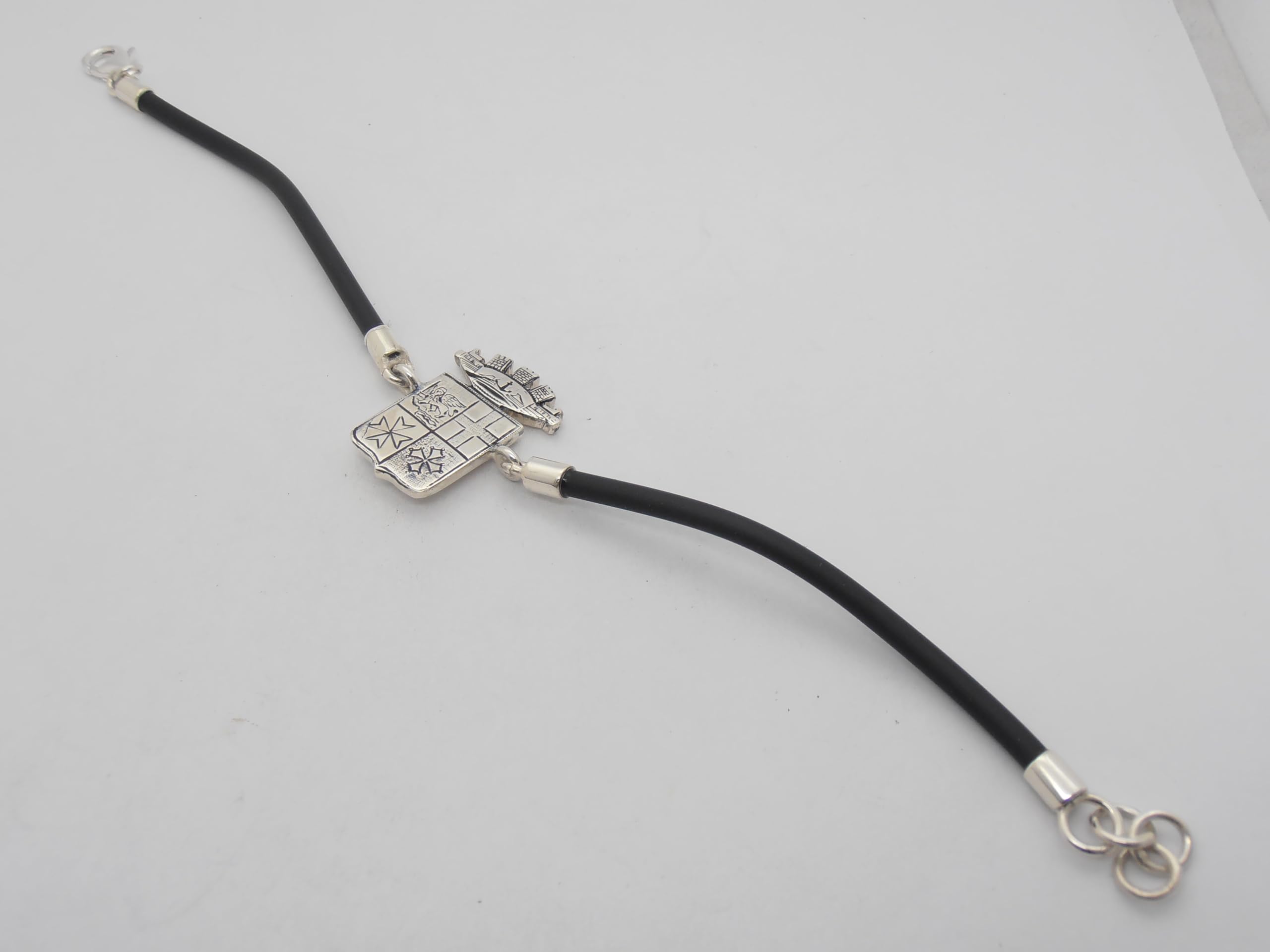 Marina Militare Italiana : Braccialetto in Argento 925 e Caucciù - Bracciale con lo Stemma - Fregio - Simbolo - Marinaio