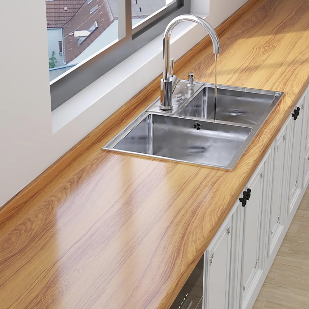 Carta da parati autoadesiva opaca in vinile con venature del legno, rivestimento per piano di lavoro da cucina, design con fessure per guida d'aria, rotolo da 30 cm x 5 m