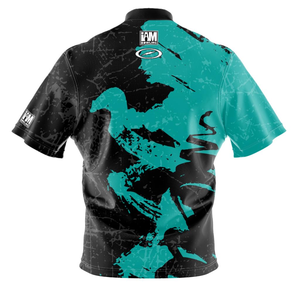 Logo Infusion I AM Bowling Jersey Short Sleeve Sash Collar 2147-ST Made in USA Storm (US, Alpha, Large, Regular, Regular, Polyester)