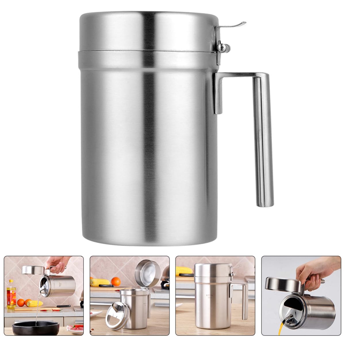 jojofuny Distributore di Aceto in Acciaio Inox 304 da 550 Ml, Contenitore Olio Cucina Antigoccia Manico, Bottiglia Multifunzione per Salsa di Soia, Salse e Condimenti, Accessorio