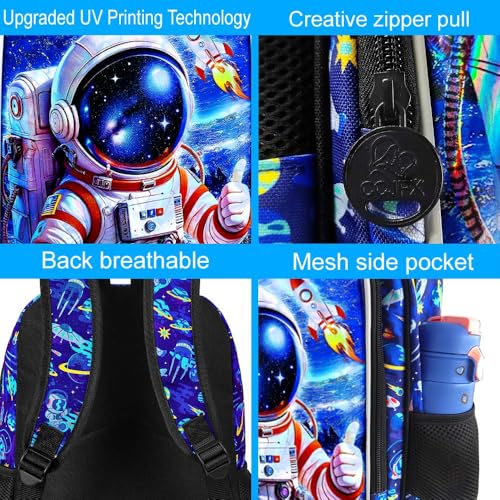 Image of HPJGD 3PCS Astronaut Bookbag for Boys, Water Resistant Kids Backpack Set with Lunch Box, Cool School Bag for Elementary Preschool Toddler - Thumbs-Up Astronaut