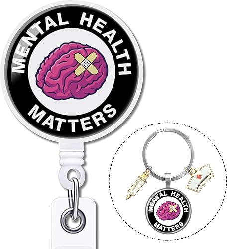 YAZMEEN Carrete retráctil de identificación y llavero para enfermera, carrete de insignia de salud mental con clip de cocodrilo, divertido soporte
