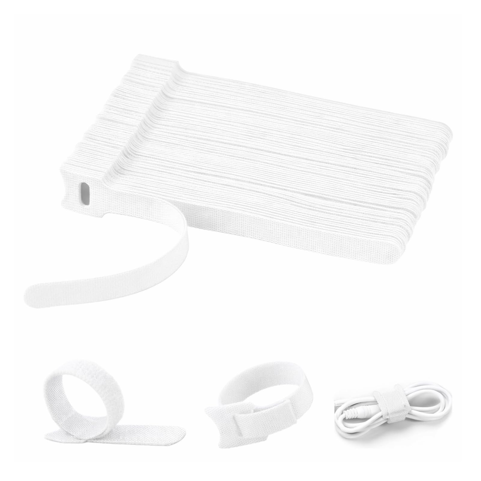 AropaeenGlowry 100-Pack 15cm Reusable Hook & Loop Cable Ties - 12mm Wide Adjustable Cord Organizers (White)
