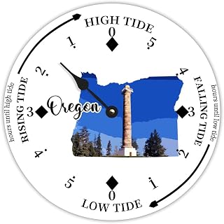 Rustic Wood Tide Clock Oregon City Building Cityscape Landscape Ocean Time Wooden Moon Tidal Clock High and Low Tide Movement for Wall Beach Seaside House Cottage Hotel Camping 10x10 in
