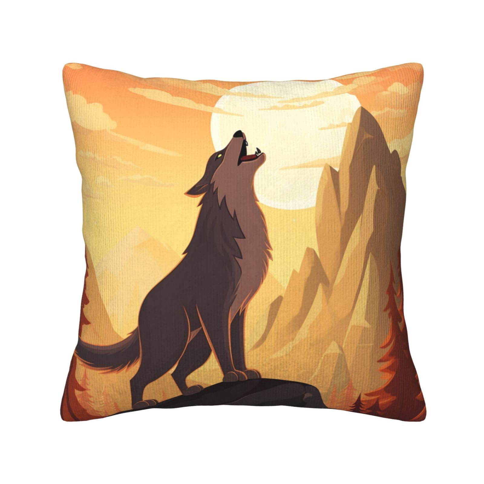 Housse de coussin loup velours côtelé doux 40x40 cm décoration canapé