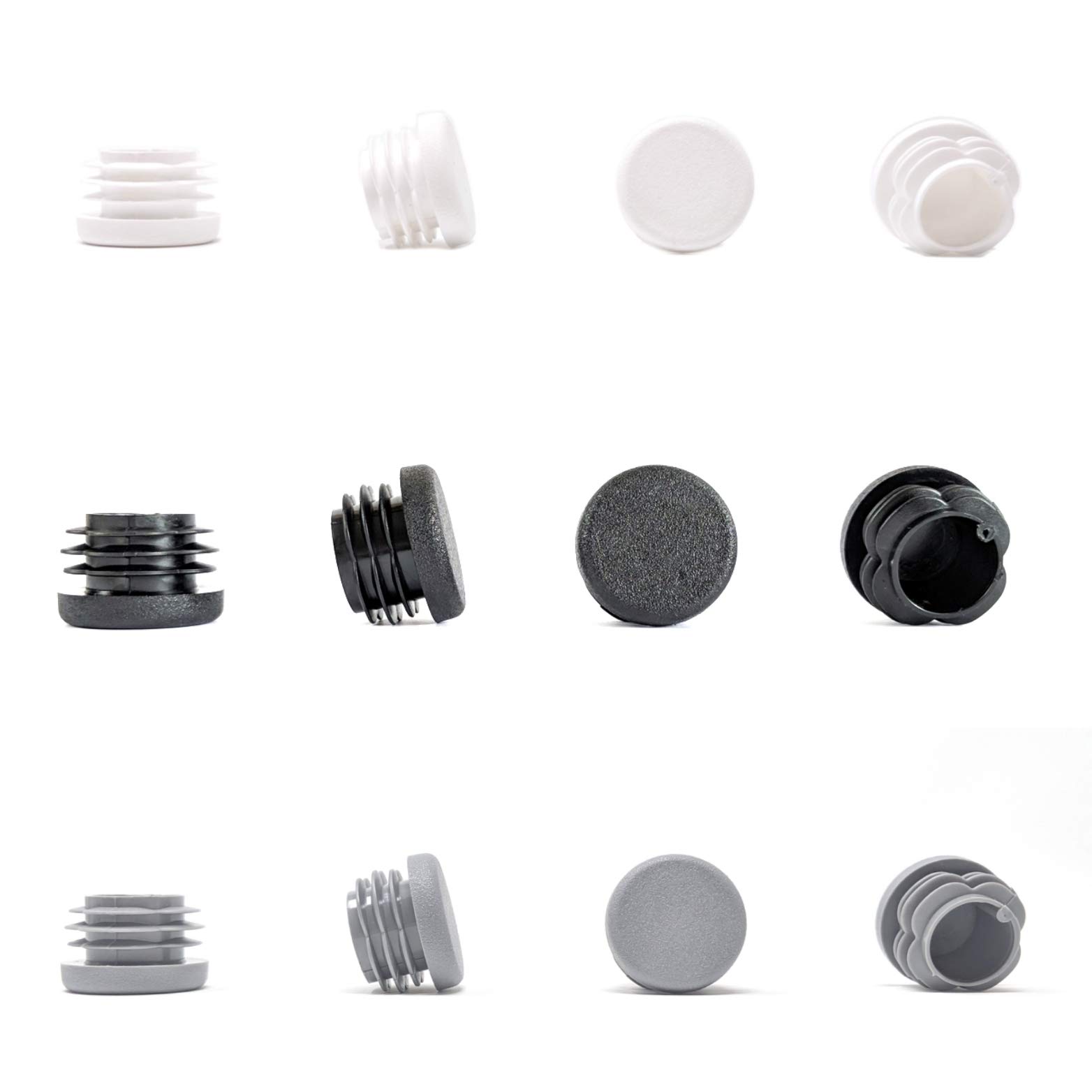 Round Tube Inserts End Caps, Varierty of Sizes in Black, White or Grey - Made in Germany (Please See Diagram Before Ordering) 25mm, White, Pack of 48 — image 1