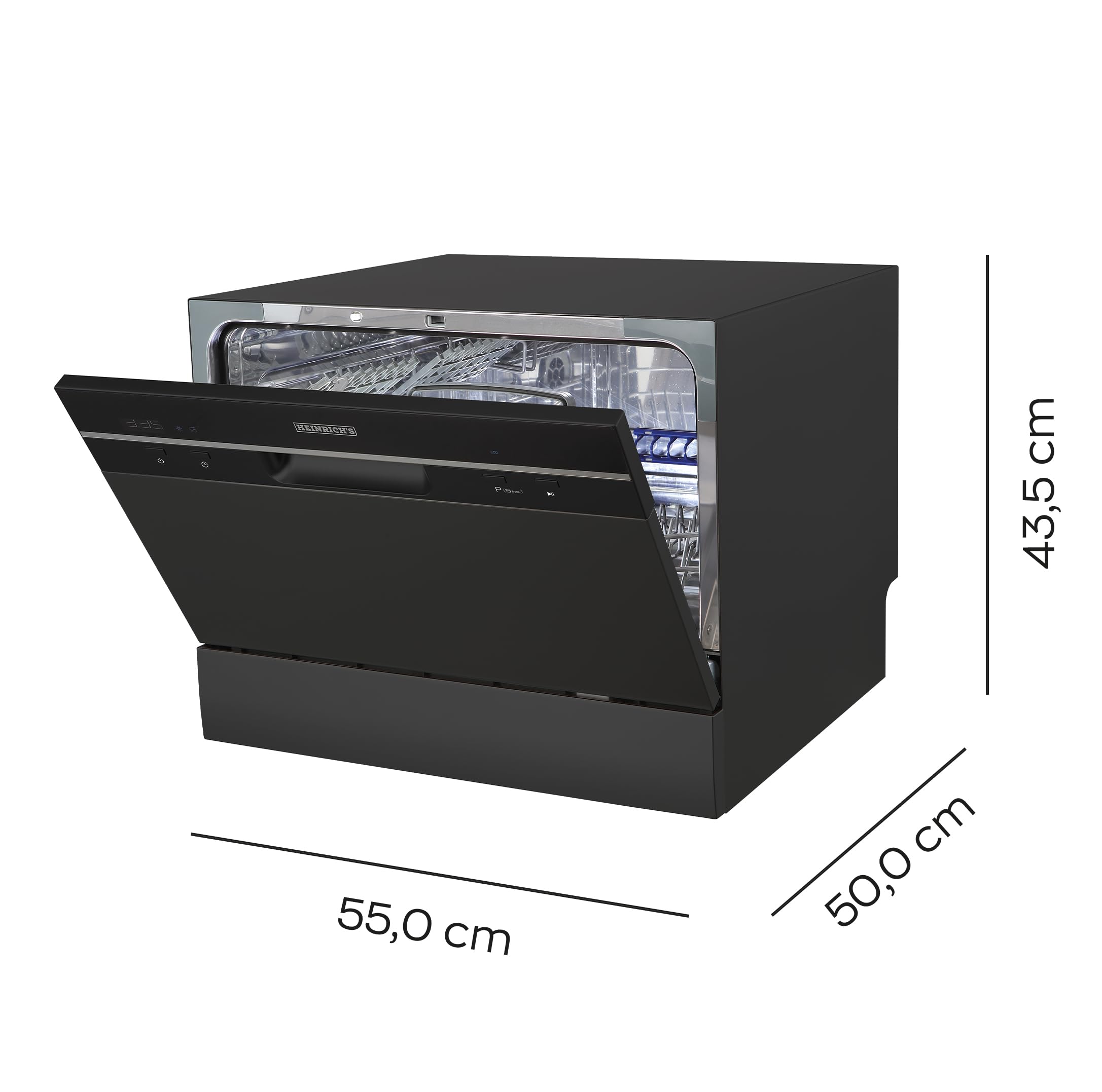 HEINRICHS Tischgeschirrspüler Mini Geschirrspüler 6,5L Wasserverbrauch 7 Programme 1380W freistehend