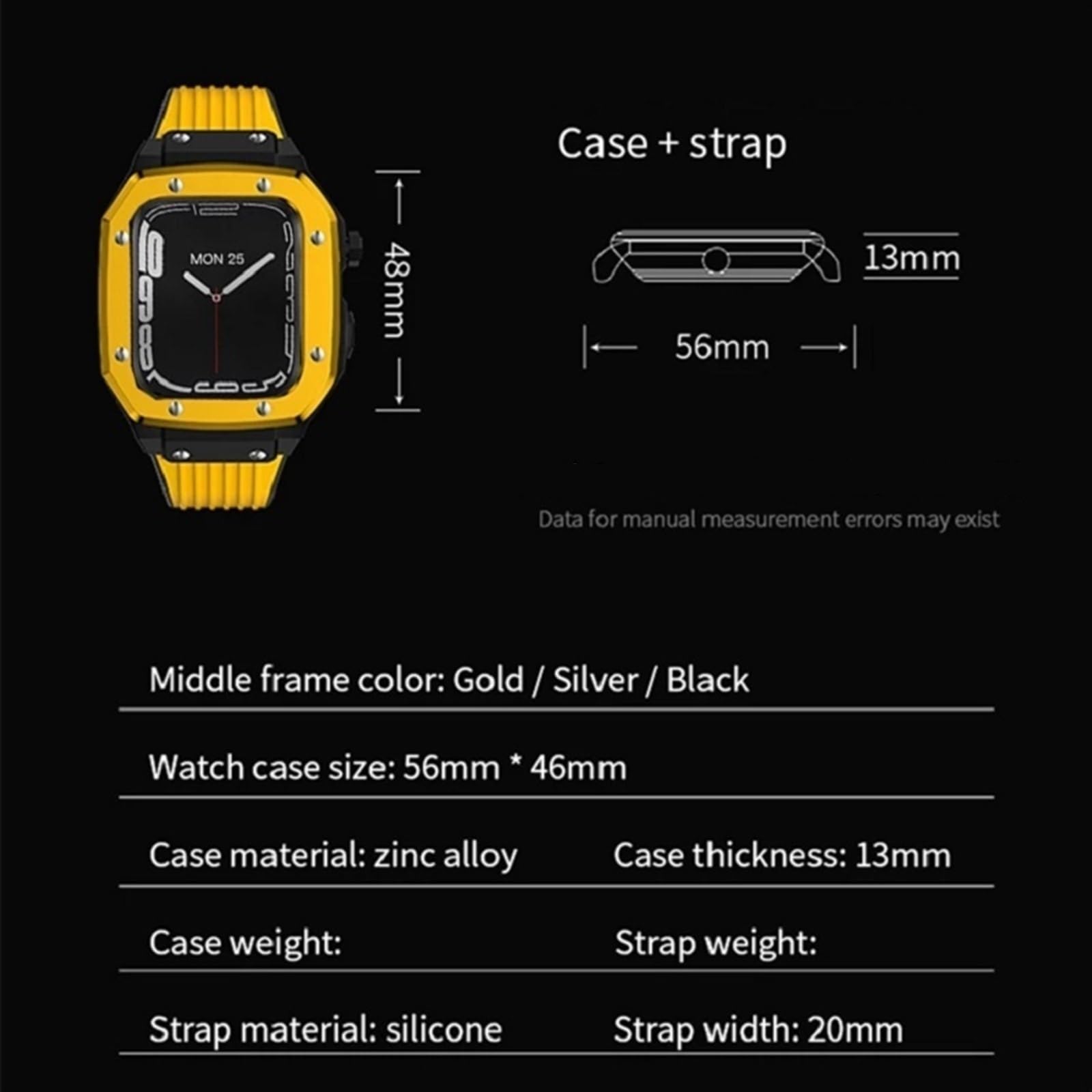 EZZON Etui do Apple Watch Band 7 6 5 4 SE metalowa ramka silikonowy pasek do iWatch serii 42 mm 44 mm 45 mm modyfikacja zestaw modowy