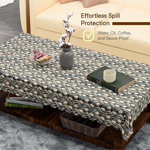 Image of Kuber Industries 36x54 Inch PVC Center Table Cover 4 Seater for Living Room and Home Decor | Waterproof and Anti-Slip Teapoy Cover | Table Protector Sheet | Tulip Luxury - Brown