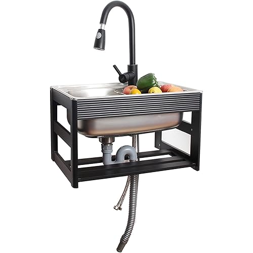 Commercial Hand Wash Station Utility Sink, Wall Mount Stainless Steel Prep/Bar Sinks with Faucet, Home/Restaurant Kitchen