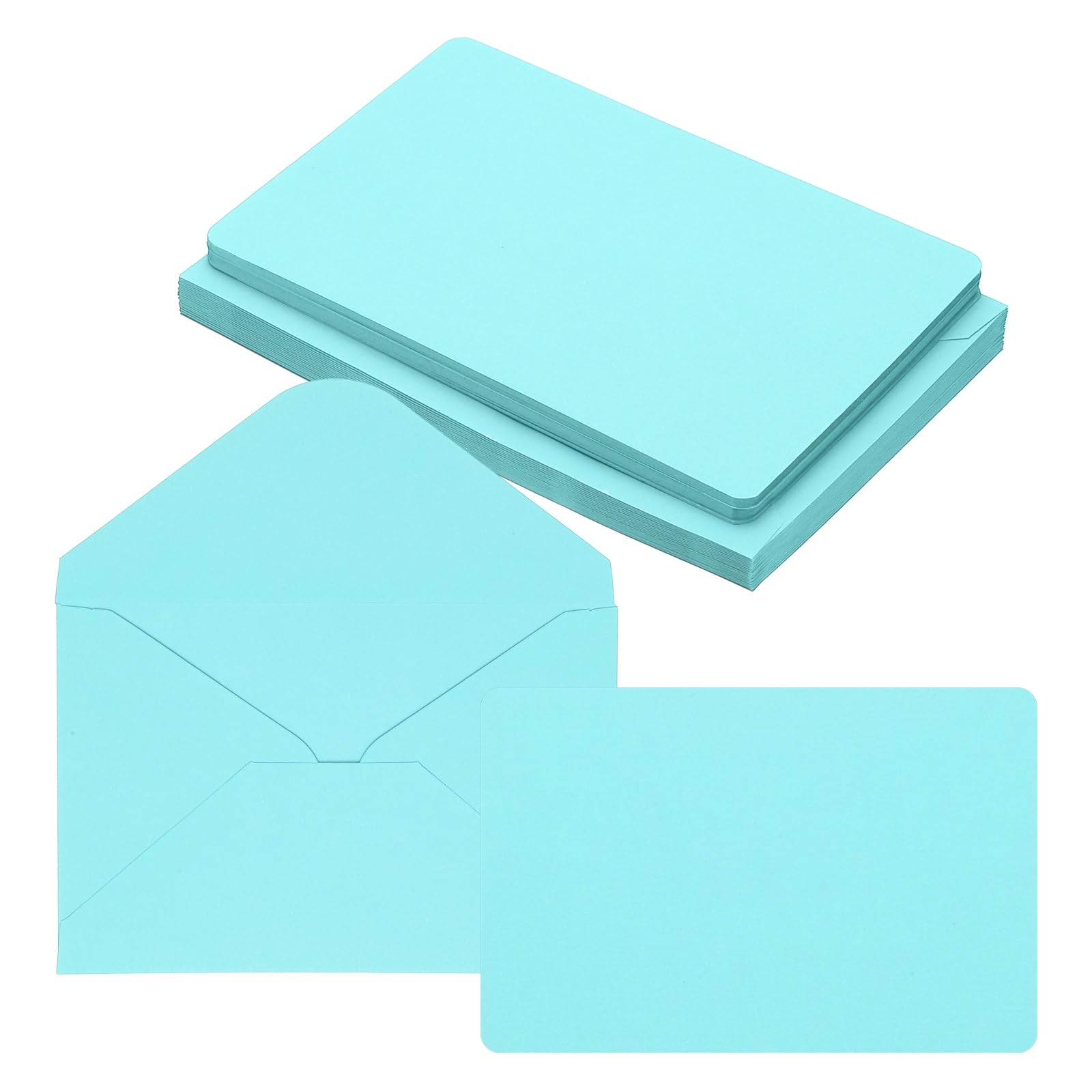 PATIKIL 10x15cm Blank Greeting Cards and Envelopes, 25Sets Half Fold Note Cards and Envelopes Folded Rounded Corner Cardstock Card for DIY Wedding Birthday Party Invitations, Light Blue