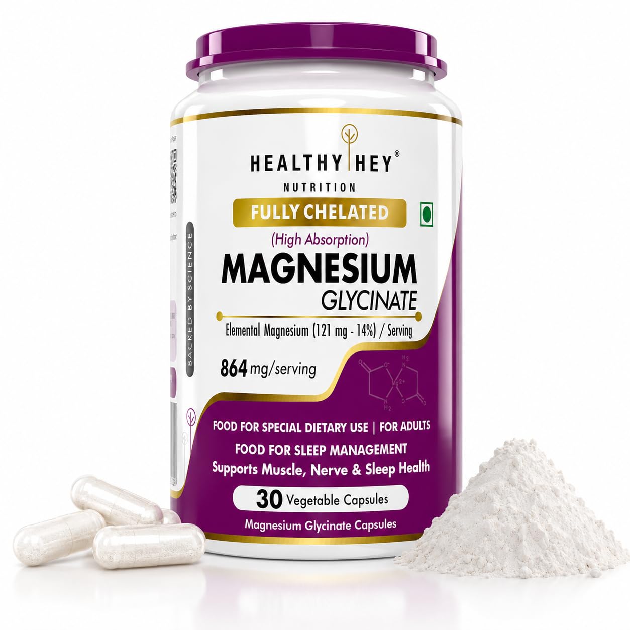 HealthyHey Nutrition Magnesium Glycinate Supplement High Absorption for Sleep, Cramps, & Nerves Health - 90 Vegetable Capsules — Amazon image 12