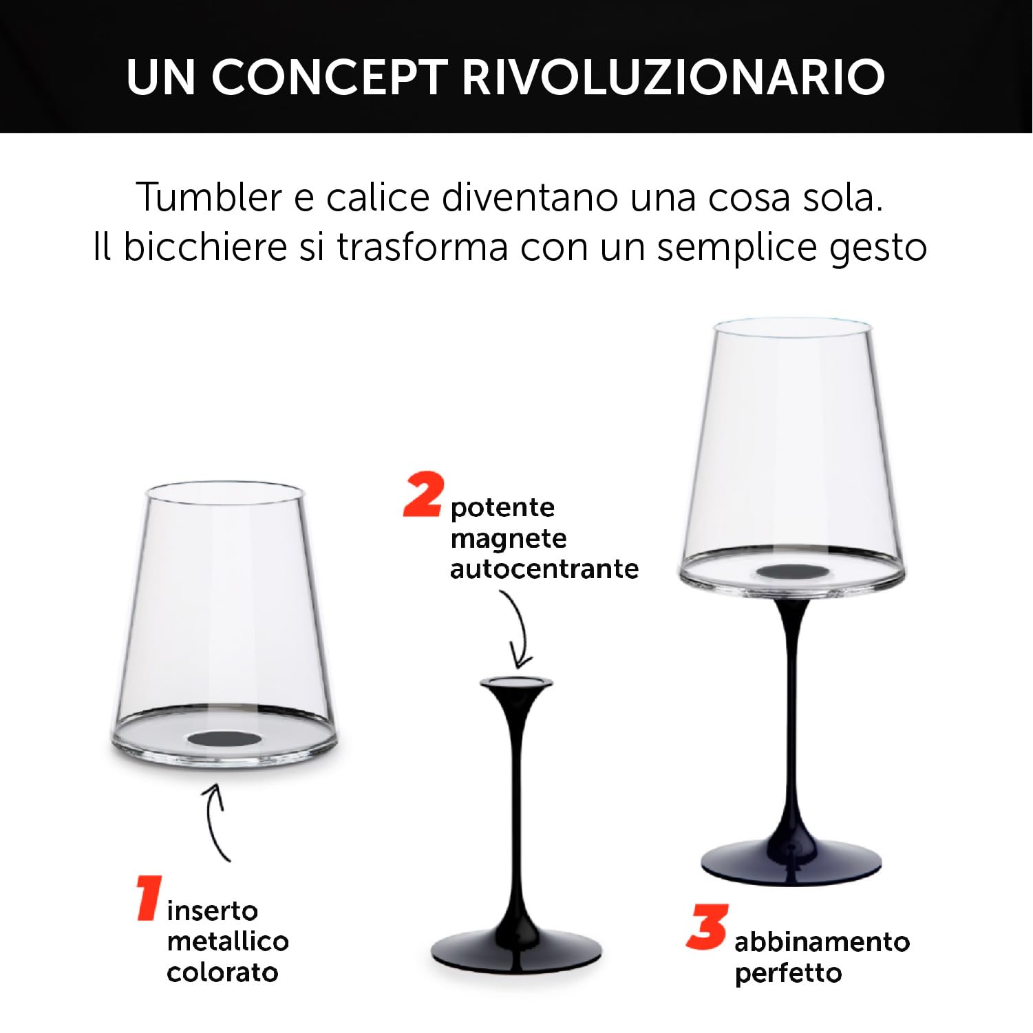 Trebonn SplitGlass Bicchieri Modulari Magnetici (Set 2 Flute) – Da Bicchiere a Calice in 1 Click – Salvaspazio, Lavabili in Lavastoviglie (Blue)