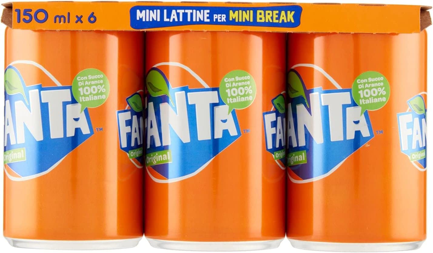 48 botes de limonada naranja Fanta Mini naranja, 150 ml, 100 % naranja italiana + Polpa Gourmet italiano, 400 g