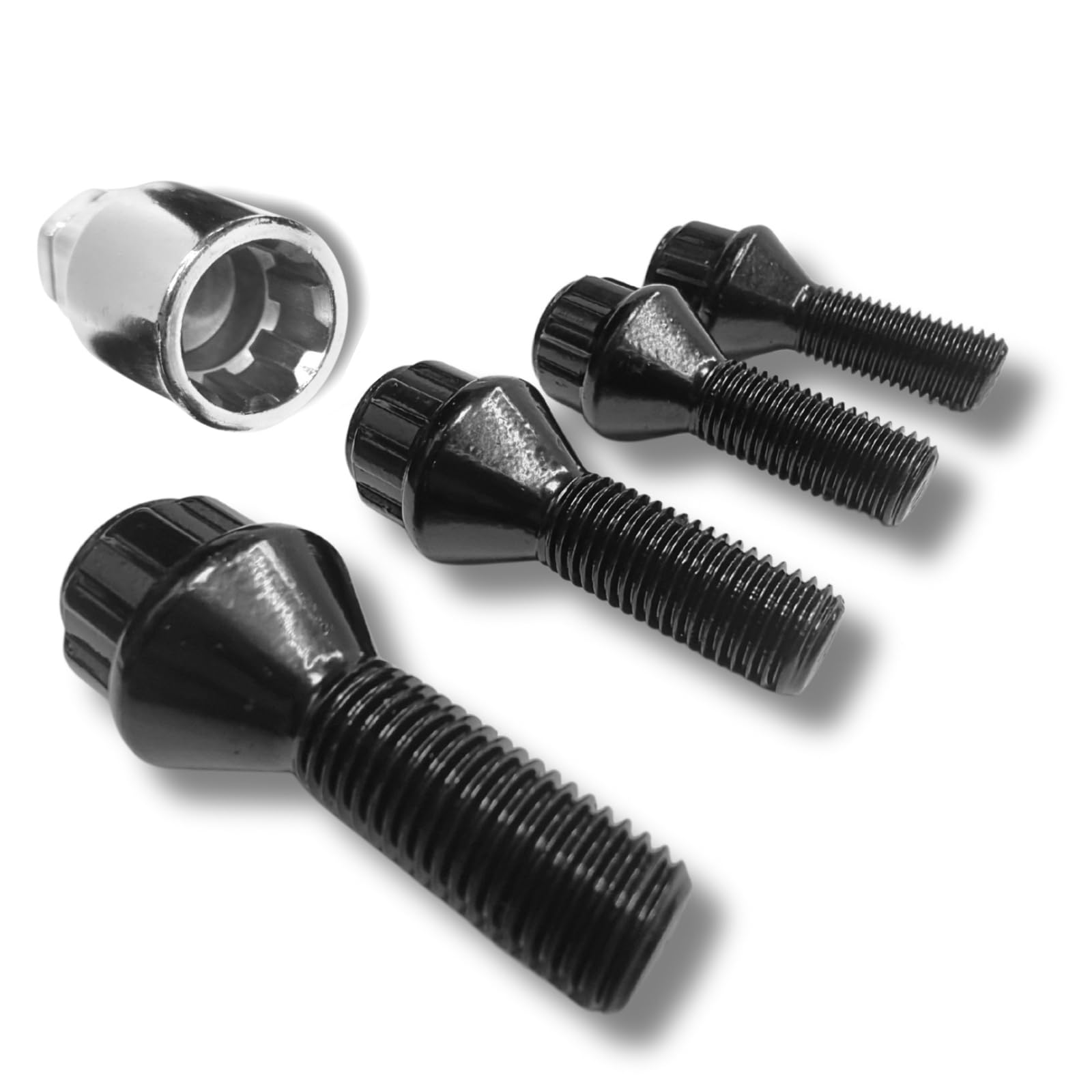Blokada do felg M12 x 1,5 x 29 mm, taśma stożkowa 60°, kompatybilna z Alpina Bentley BMW Lotus Mini Saab, 4 x czarne zamki do felg, zabezpieczenia kół, zabezpieczenie felg, ochrona przed kradzieżą