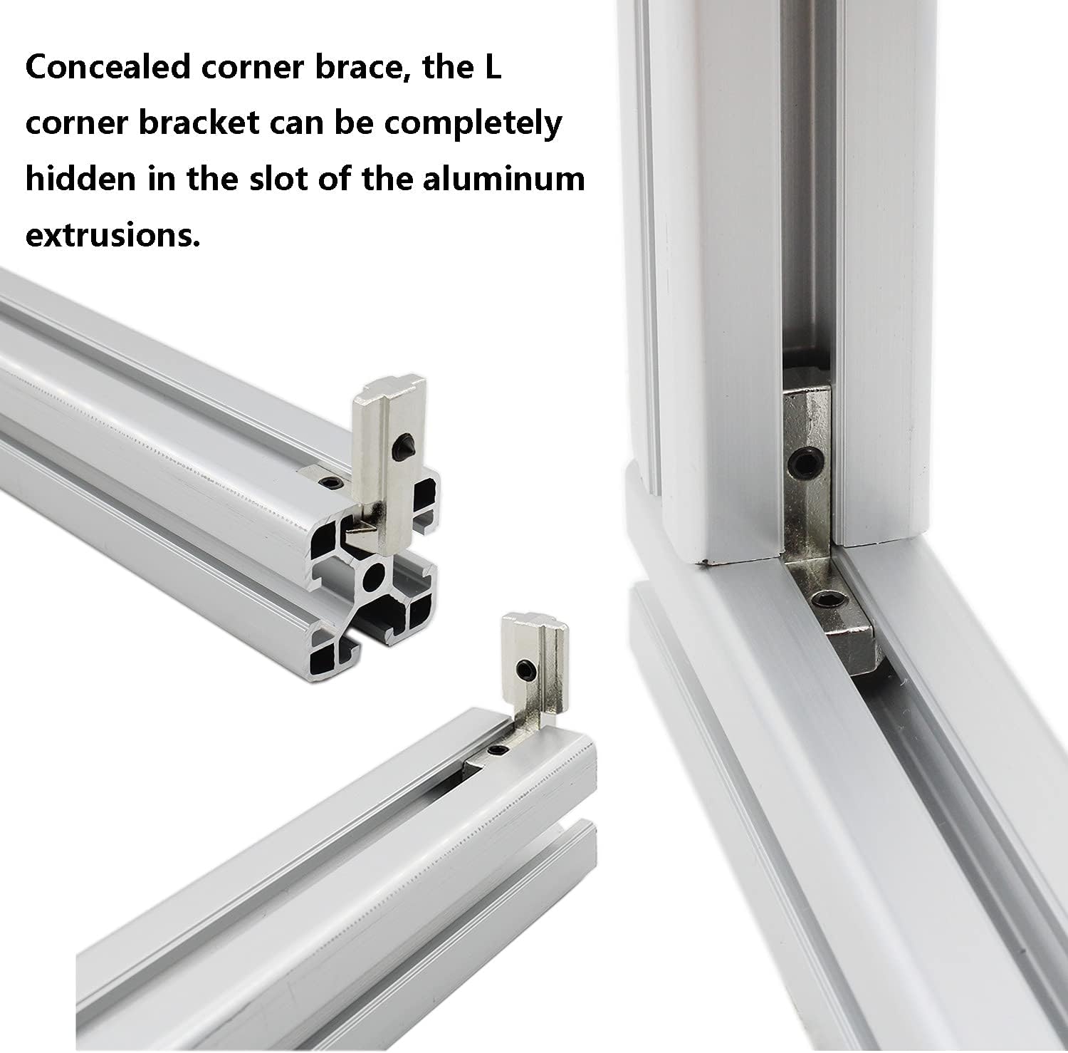 20pcs Silver T Slot L-Shape Interior Inside Corner Connector Joint Bracket,TTZEZE 90 Degree Aluminum Profile Interior Joint with M6 Screws,Suitable for 8mm Slot 4040 Series Aluminum Extrusion Profile