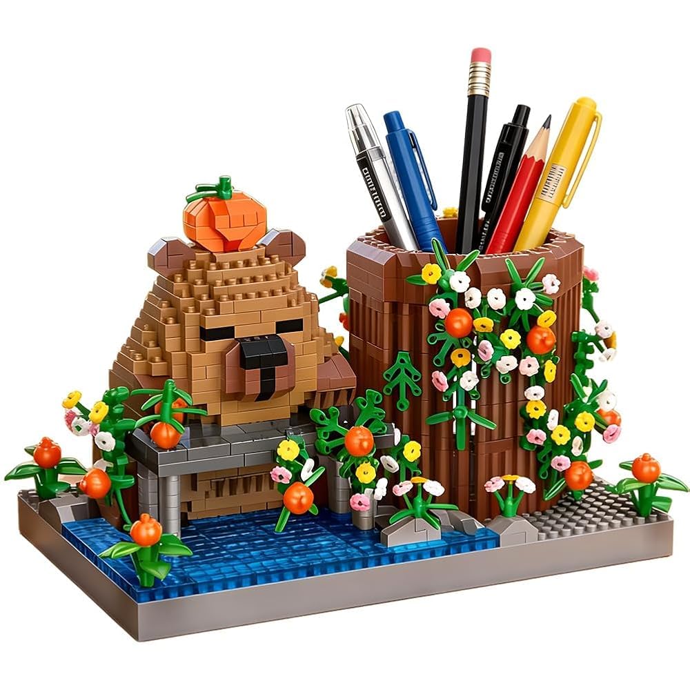 Capybara Blocks Pen Holder, 1100pcs Capybara Building Sets, Mini Clamp Building Blocks Pen Holder & Desk Organizer,Creative DIY Educational Toy for Stress Relief, Birthday Gifts (B)