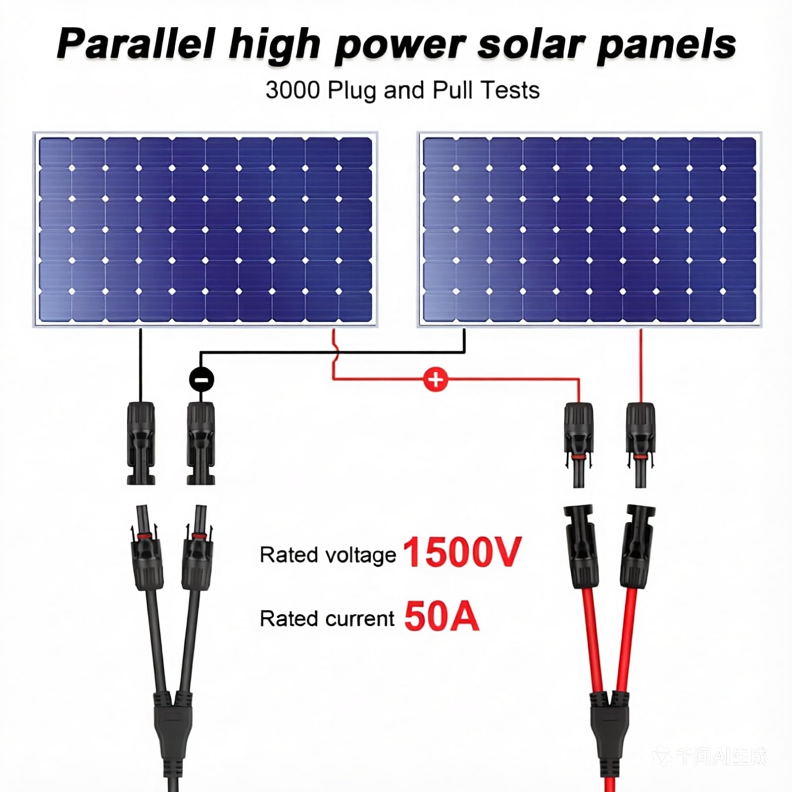 Przyłącze solarne rozgałęźnik Y adapter równoległy kabel panelu solarnego rozdzielacz wtykowy wtyczka rozgałęźna i gniazdo fotowoltaiczne obsługuje prąd wysokiego 50 A
