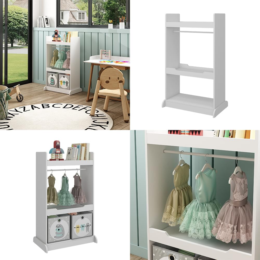 Vicco Armoire pour Enfants Conny, Blanc, 67x110cm avec Barre de Suspension et Boutons en Bois, pour Le Rangement et l’Organisation des vêtements pour Enfants