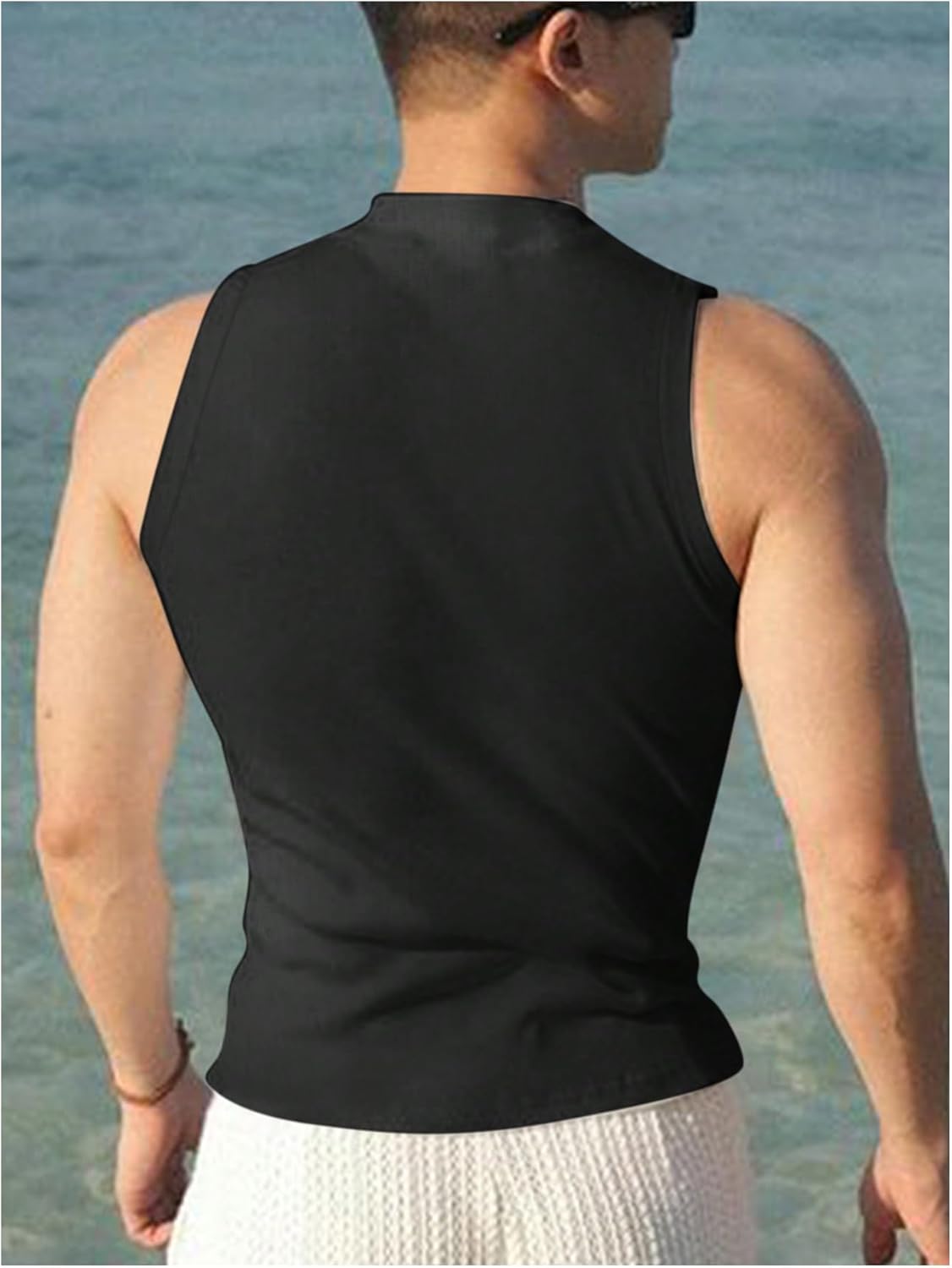 SweatyRocks Men's Mock Neck Ribbed Tank Tops Slim Fit Sleeveless Summer Basic Tops - Image 2